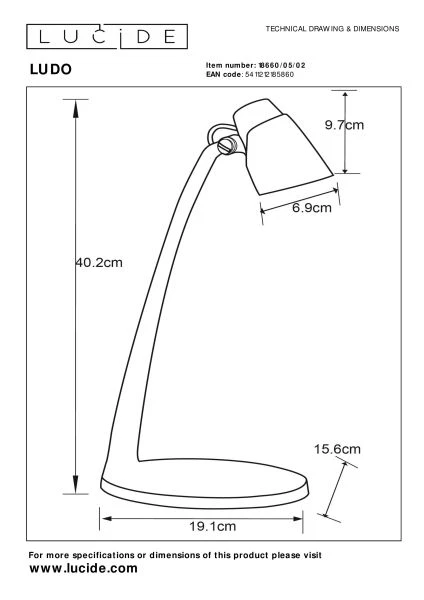 Lucide LUDO - Bureaulamp - LED - 1x4,5W 3000K - Mat Goud / Messing - technisch